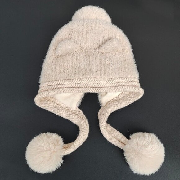 Women Creame Winter Sherpa Beanie Hats Knit Ear Flaps Peruvian Cover Ears main image 6